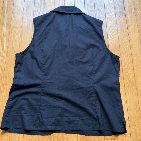 Vintage Allison Taylor Size XL Black Sleeveless Smocked Bib Button Front Shirt - Picture 11 of 13